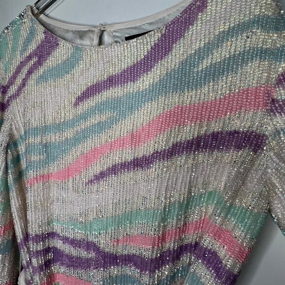 Retrofête Pastel Rainbow Zebra Sequin Grace Mini Dress Size XS - Picture 4 of 8